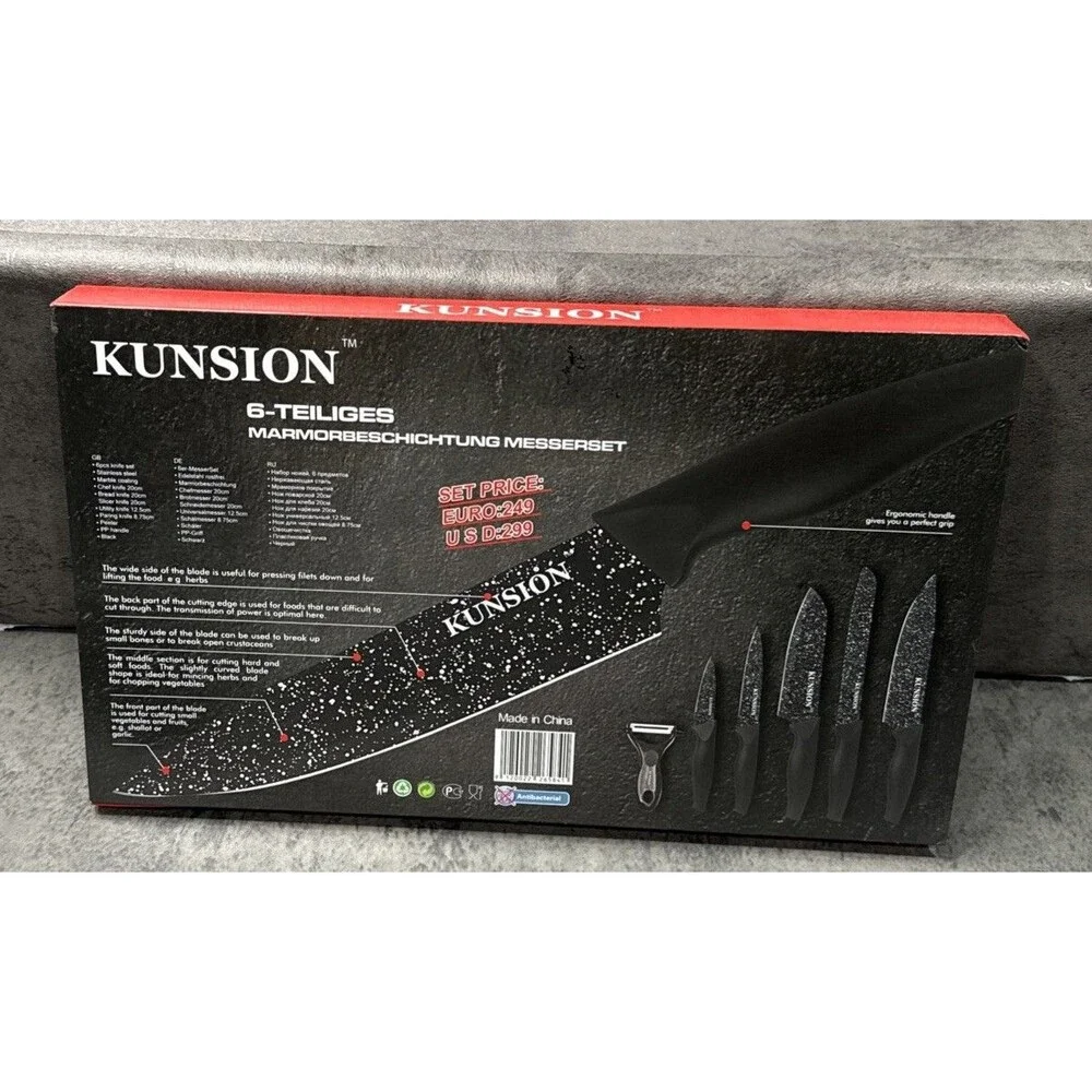 Kunsion 6-Piece Non-Stick Marble Coated Kitchen Knife Set (KS-6673)